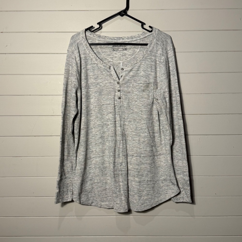 Eddie Bauer Heathered Gray Women Outdoor Henley Top 2XL Cotton Blend Thermal